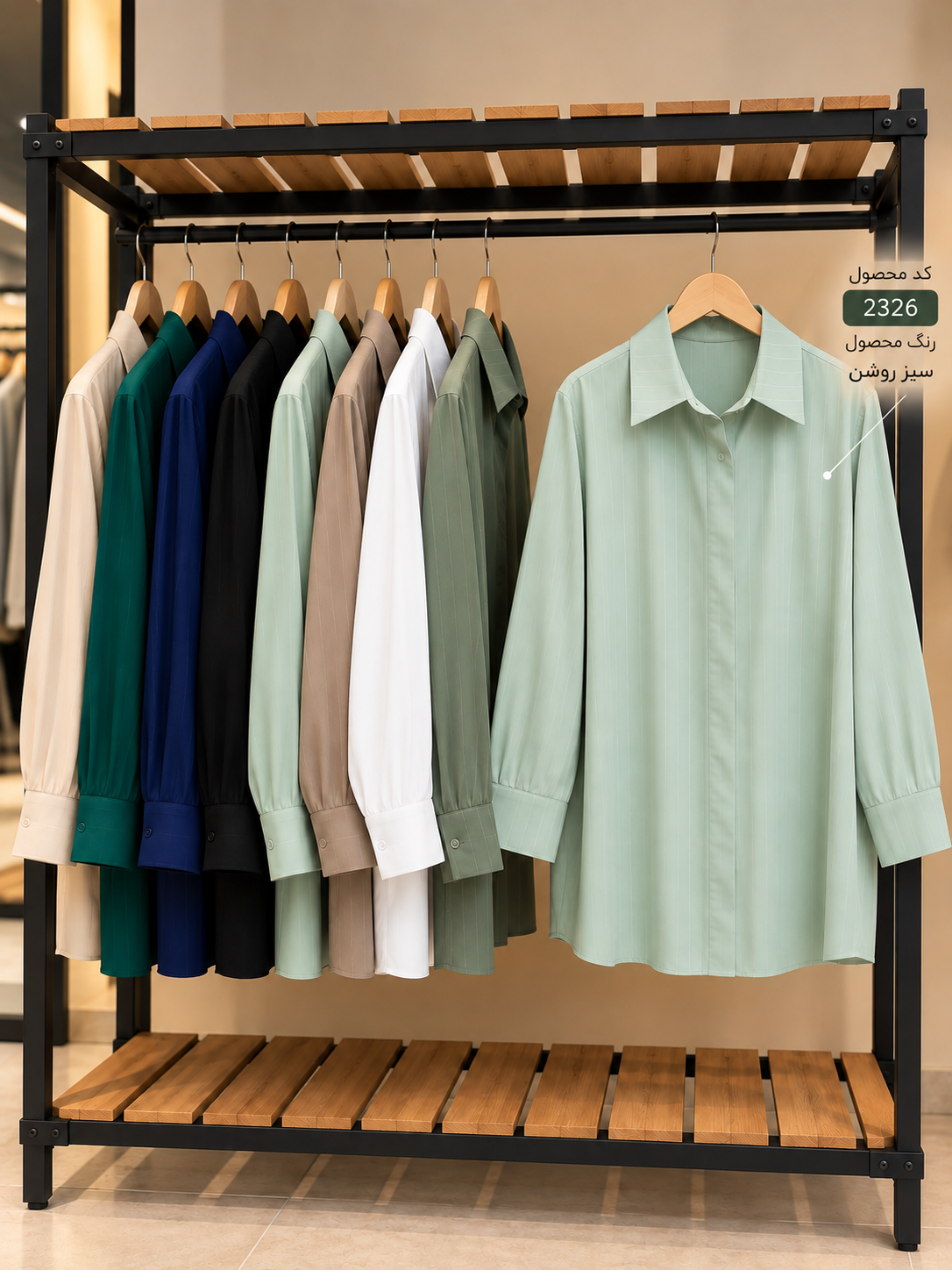 splus-2326-light-green-blouse-hanger.webp شومیز زنانه راهراه سبز روشن اسپلاس کد ۲۳۲۶ روی رگال لباس