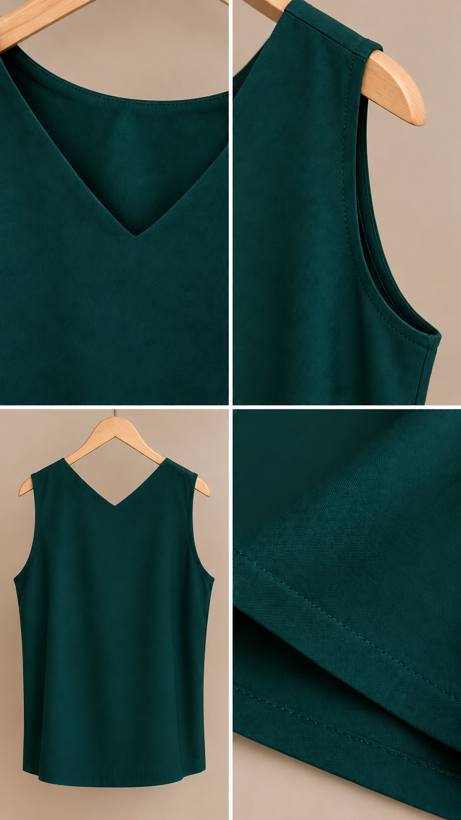 splus-4407-v-neck-top-details.webp جزئیات تاپ یقه هفت اسپلاس کد ۴۴۰۷ شامل دوخت یقه، سرشانه، حلقه آستین و نمای نزدیک پارچه