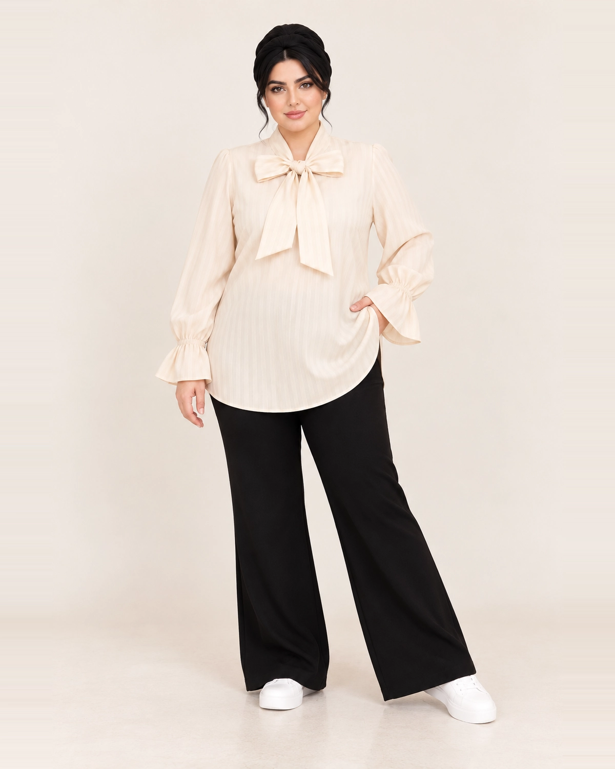 splus-2327-cream-tie-neck-blouse-front.webp