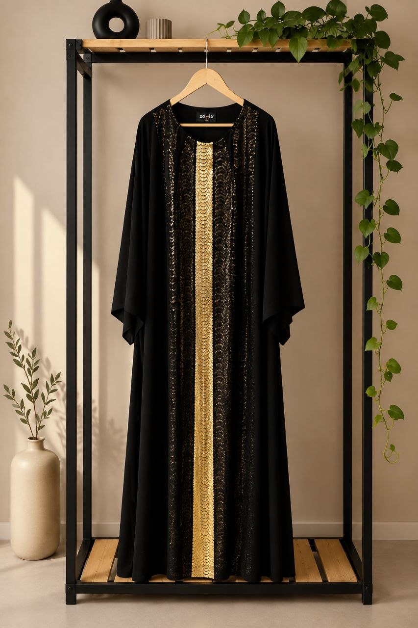 splus-3021-black-gold-maxi-dress-hanger-01.webp پیراهن بلند مجلسی حریر کد ۳۰۲۱